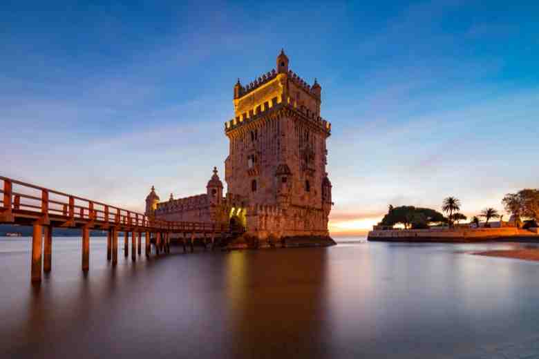 Belem Tower of Lisbon Portugal looking out over the water.
